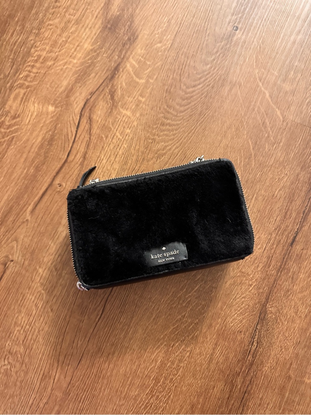 kate spade Black Faux-Fur Zip Around Wallet